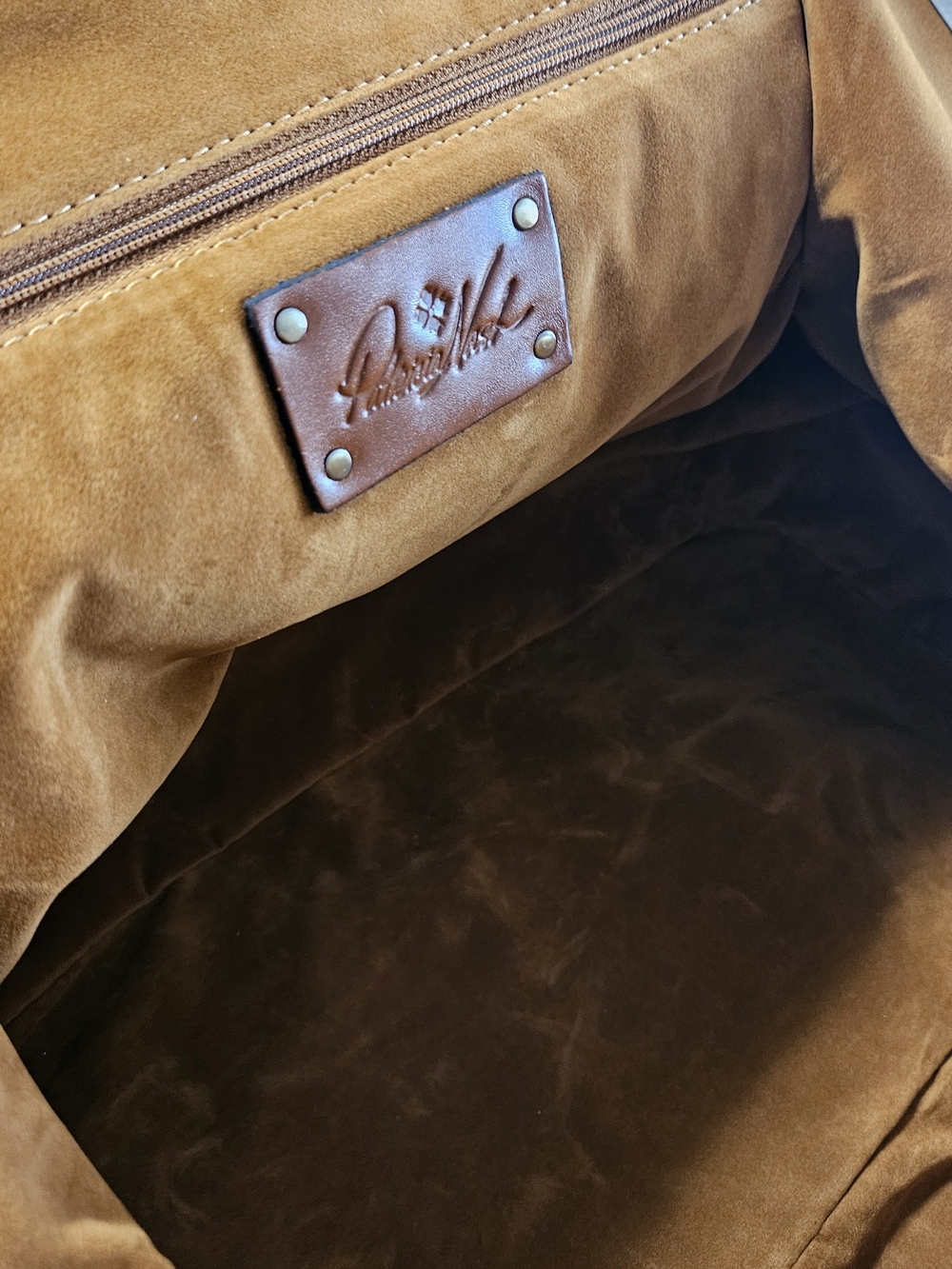 Patricia Nash Serafina Oversized Suede Kisslock Satchel Cognac NWT - Picture 10 of 17